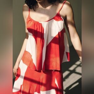 H&M Co-ord Set cotton flared strappy top + Circle Skirt Bright Red White S NWT